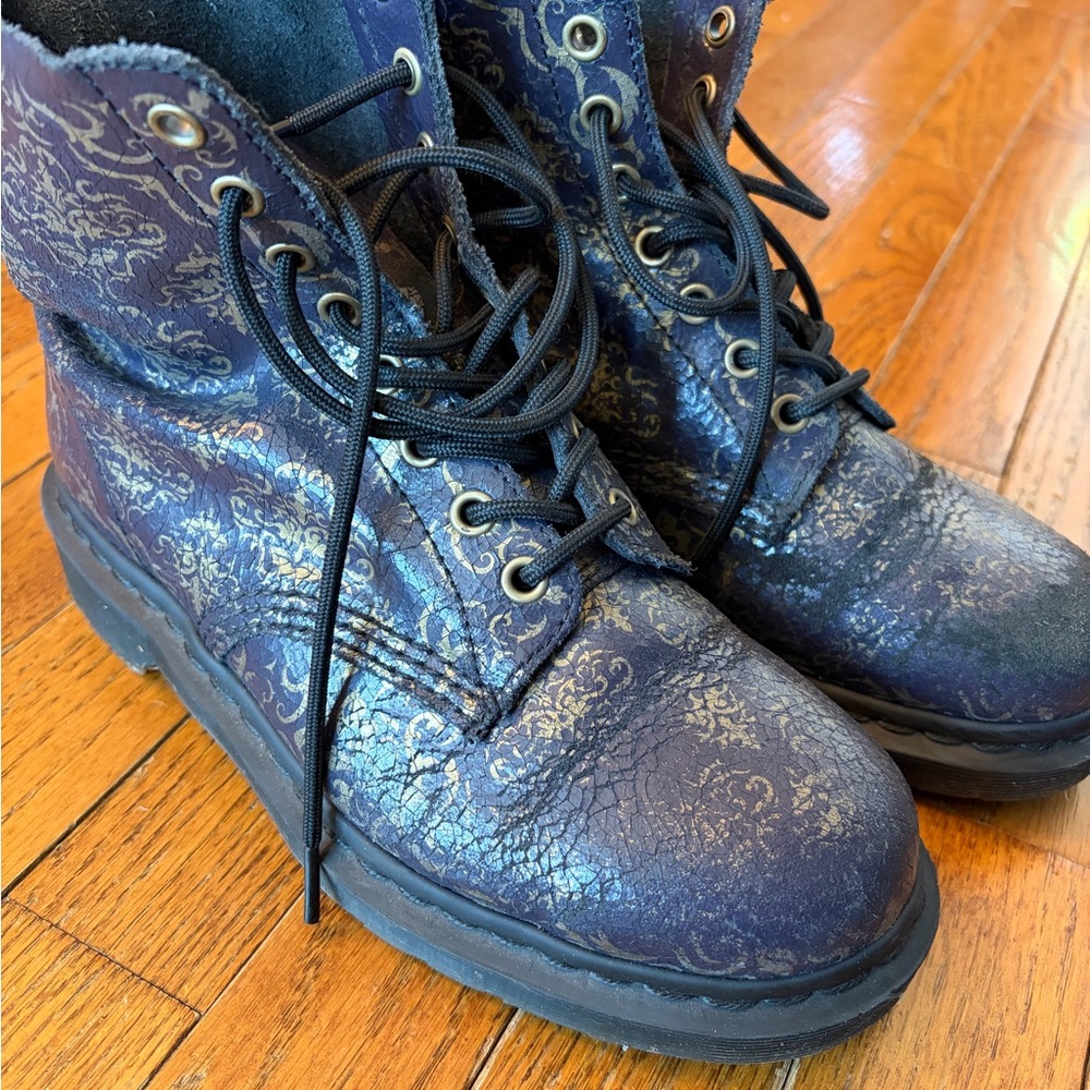 Dr Doc Martens Baroque Boots Size 7 EU 38 Pascal Purple Gold Leather Combat Moto